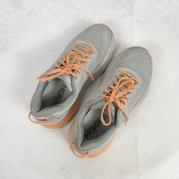 Hoka‎ Bondi 7 Running Shoes Womens 8.5 UK 7 Cushioned Road Sneakers Grey Orange - Image 10