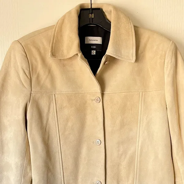 Reformation Veda Lincoln‎ Suede Jacket Oat Distressed Leather XS NWT - Image 5