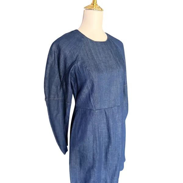 Banana Republic‎ Denim Fit and Flare Mini Dress Indigo Blue Long Sleeve Size 6 - Image 2