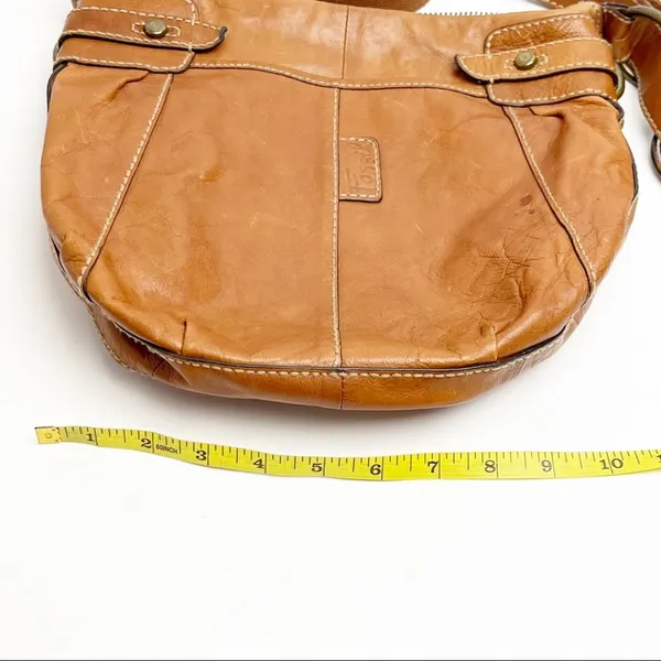 FOSSIL Brown Leather Stitched Adjustable Strap  Paisley Lined Shoulder Bag Boho - Image 10