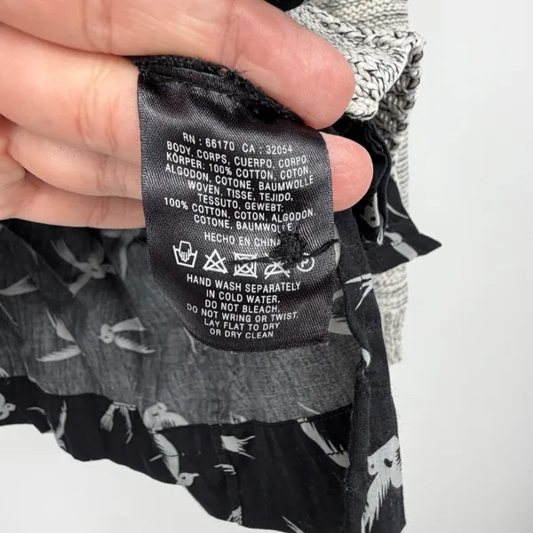 Field Flower Anthropologie‎ Bird Print Mixed Media Cardigan Sweater Gray Small - Image 8