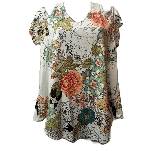 Gaze Women’s Floral Cold‎ Shoulder Top Size Large - Image 9