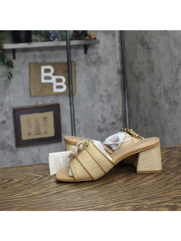 NWT A New Day Kathleen Raffia Buckle Block Heels 92611276 Beige Brown 6.5M - Image 11