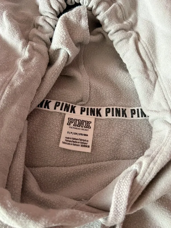 PINK Victoria’s Secret Light Grey Cropped Hoodie Size Small - Image 4