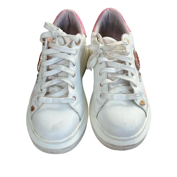 Aldo White and Pink Heart Embellished Sneakers - Image 3