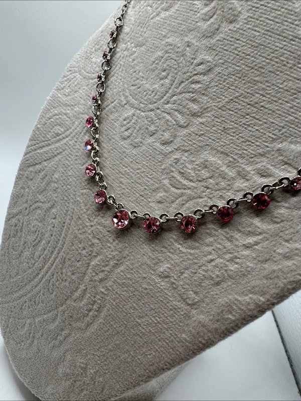 Delicate Pink Crystal Station Necklace Women Jewelry NEW - Image 4
