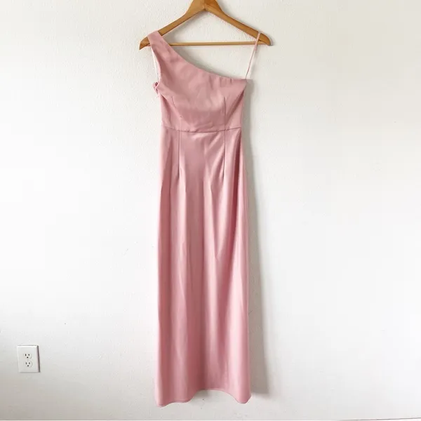 BHLDN Dylan Blush Pink Satin Charmeuse Bridal Formal One Shoulder Maxi Gown - Image 8