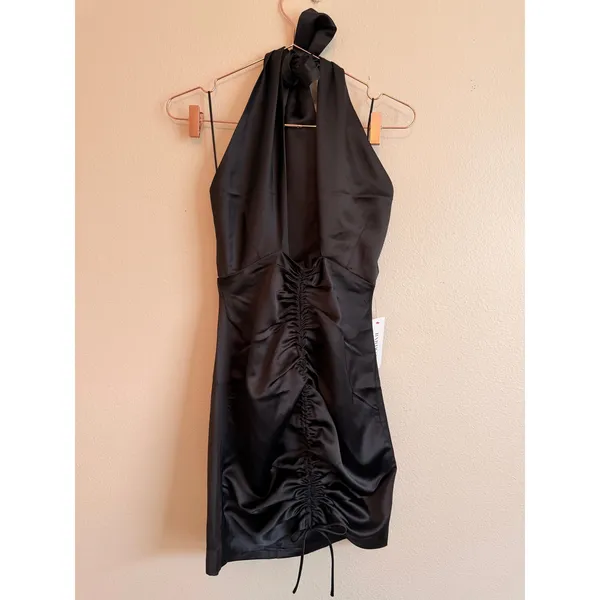 Bardot Mini Dress Women‎ Size 4 Black Lia Satin Halter Ruched Cutout Cocktail - Image 3