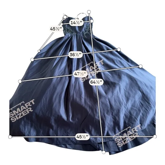 Blondie nite Navy Blue Satin Ball Gown Beaded Lace Waist Formal Evening Dress - Image 11