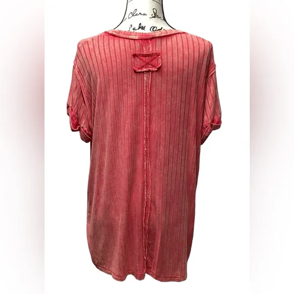 Zenana ribbed boat Neck Distressed raglan top Coral L/XL - Image 9