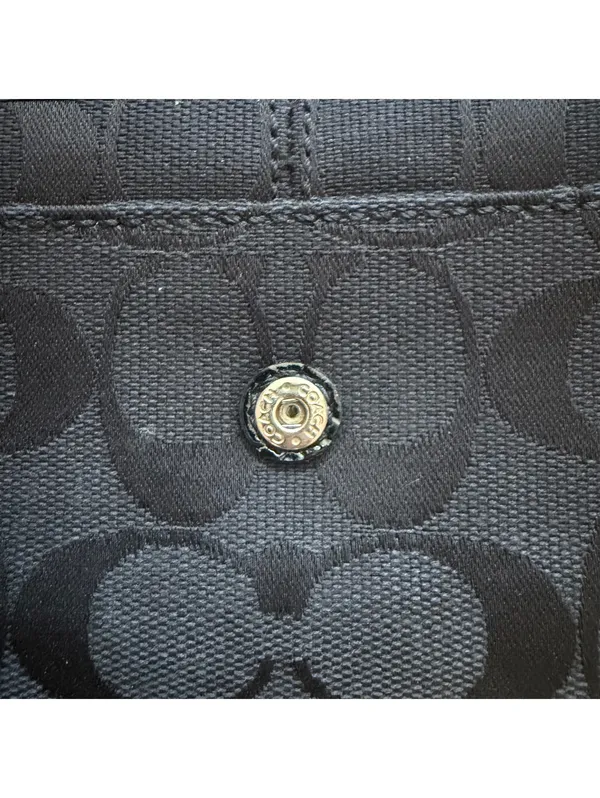 Coach Soho Signature Jacquard Wallet Tri-Fold Canvas Leather Pleated Black - Image 5