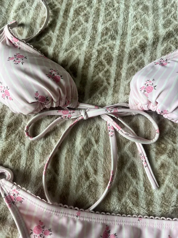 Pink Striped Flowers swimsuit - Image 3