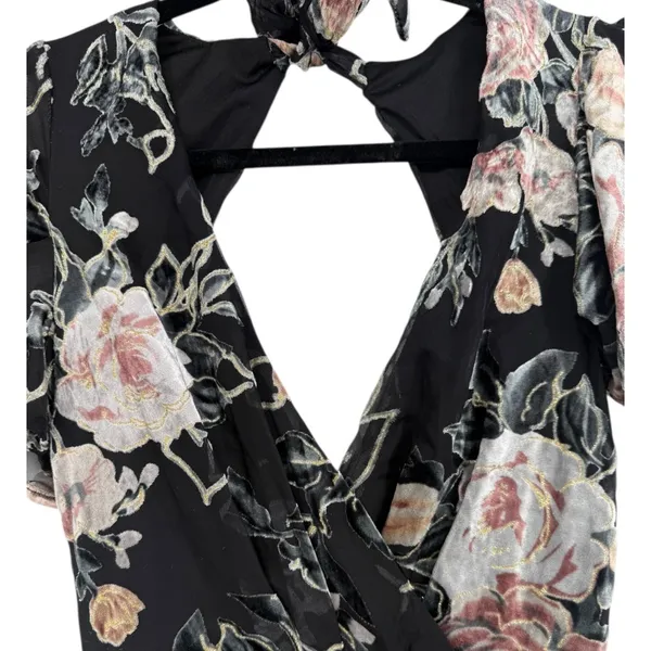 NWT Lulus Floral Velvet Burnout Maxi Dress Black Tie Back V Neck Size‎ XS Fairy - Image 8