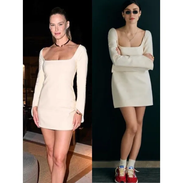 Khaite Tate Square Neck Cream Mini Dress Size 6 - Image 4