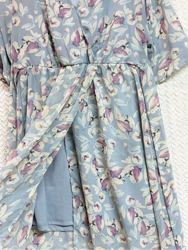 Sienna Sky Floral Faux Wrap Midi Dress M Blue Purple Cottagecore Fairycore Soft‎ - Image 10