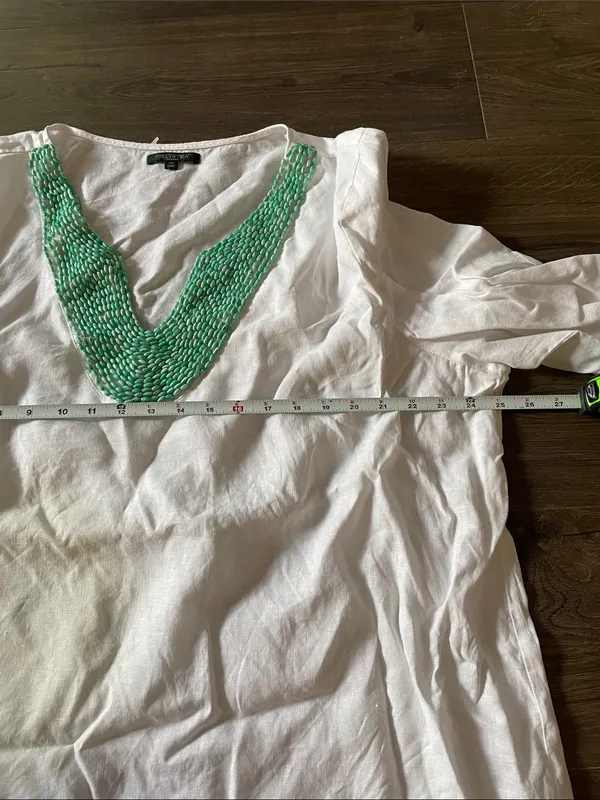 For Cynthia White Cotton Tunic w/ Mint Beaded V-Neck Detail, Size 2X - Image 3