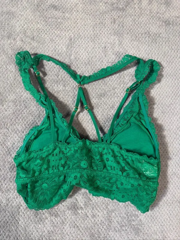 Aerie Emerald Green Floral Lace Longline Wireless Strappy Back Bralette Size XS - Image 2