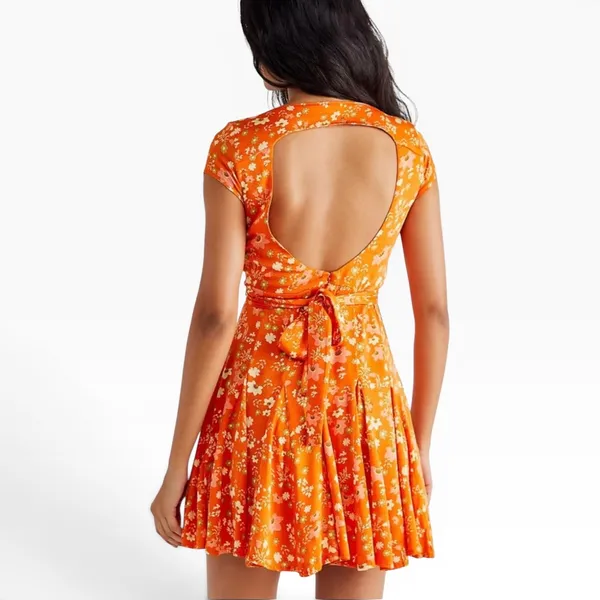 NWT Free People‎ It Takes Two Wrap Around Open Back Flowy Mini Dress Peach Small - Image 3