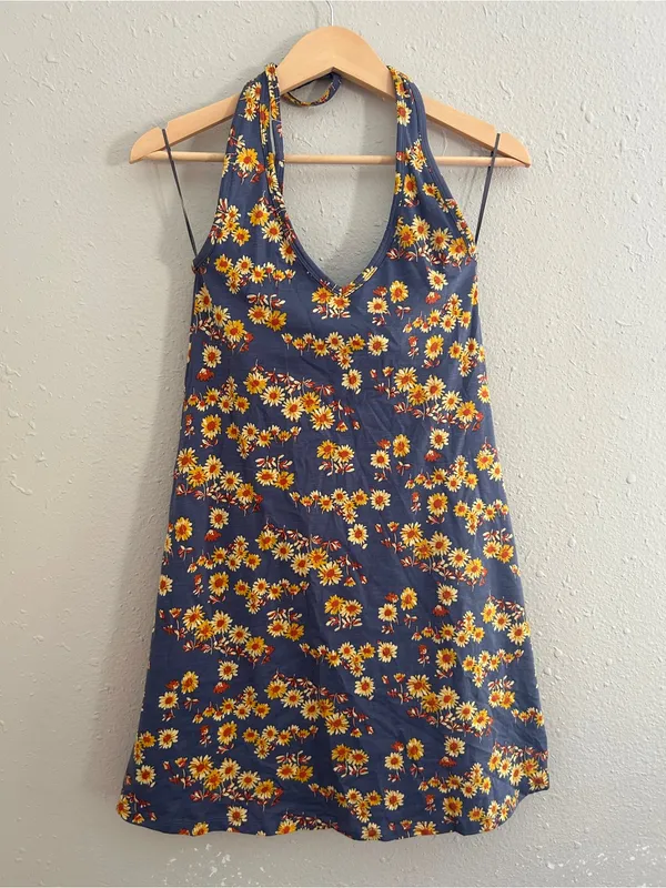 Toad&Co Samba Blue Halter Sunflower Stretch Summer Floral XS - Image 2