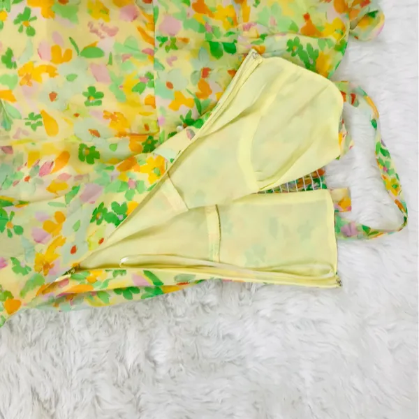 ASTR the Label Floral Chiffon‎ Maxi Dress Small Yellow Tiered Wedding Guest New - Image 9