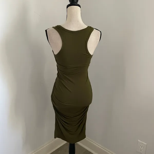 Venus Green Racerback‎ Dress XS Ruched Side Sleeveless Midi Minimalist Bodycon Coverup - Image 4