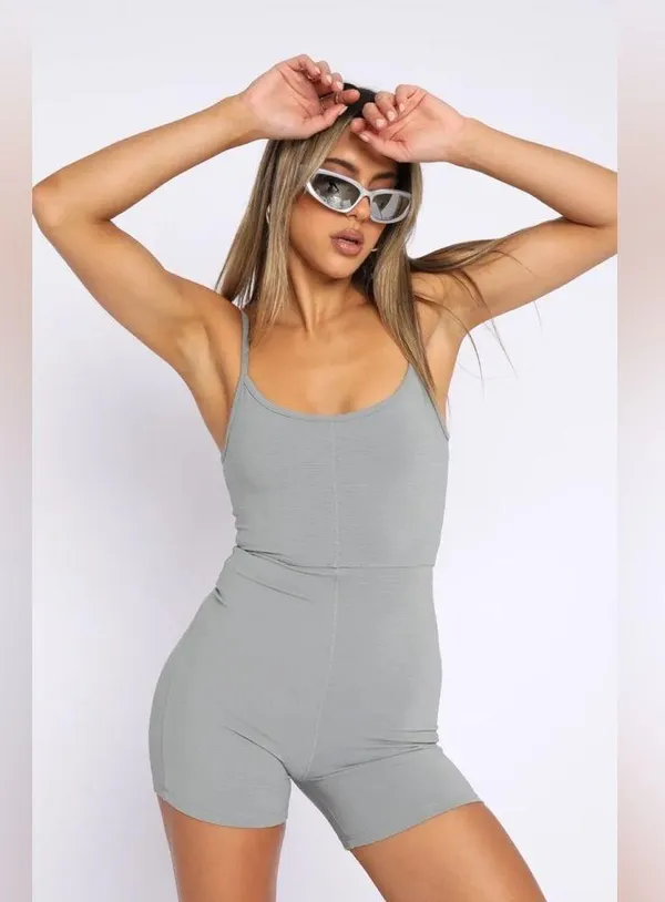 White Fox Clearly Into You Ribbed Playsuit - Grey - Image 2