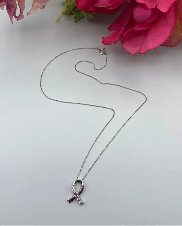 SAI 925 Pink Ribbon Cancer Sterling Silver 18” Necklace - Image 4