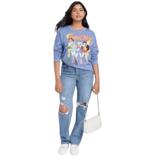 Sailor Moon‎ Sweatshirt Womens Light Blue Graphic Pullover Anime Merch Size M - Image 2