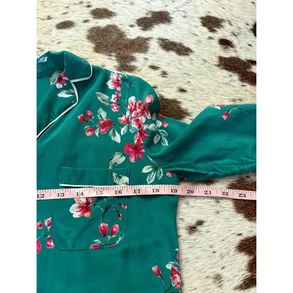 Sézane Elisa Pajama Top Silk Green Floral Button Down Size 36 Small - Image 8