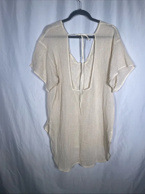 Celandine Anthropologie Womens Embroidered Mesh Cream Swim Coverup Mini Dress Xs - Image 5