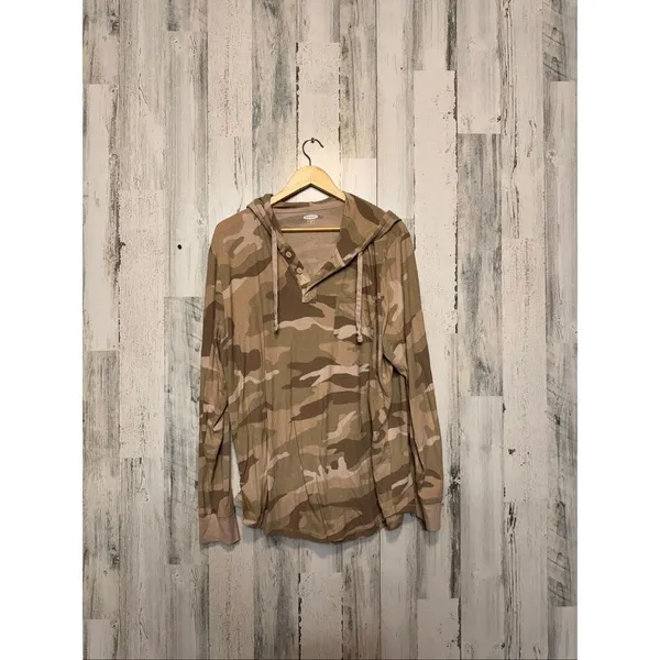 Old Navy Camo Henley Hoodie Pullover Shirt Womens XXL Soft Washed Long Sleeve - Image 2