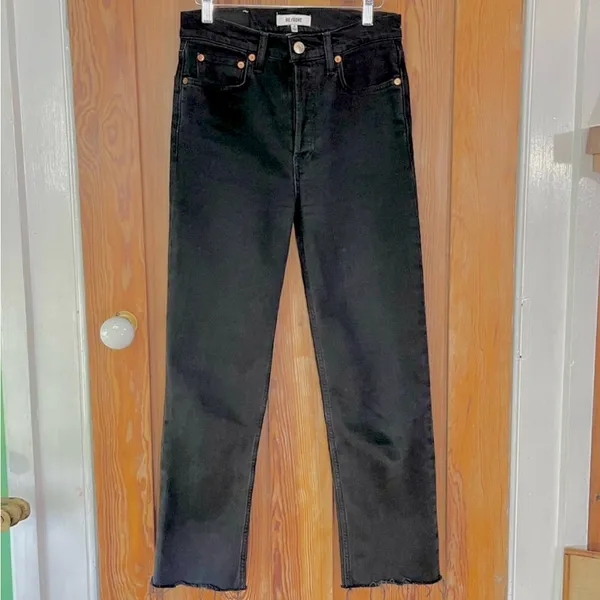 RE/DONE 70s High Rise Stove Pipe Washed Noir Black Raw Hem Jeans 26💛🎀 - Image 15