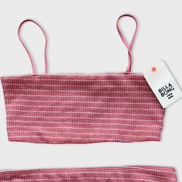 NWT Billabong Summer High Tank Bikini Set Pink Textured Medium Summer Beachy - Image 4