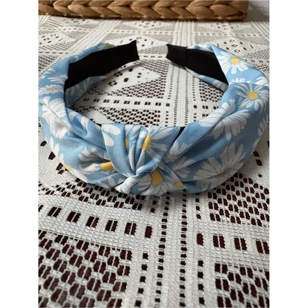 3PC Light Blue Knotted Headband Set - Daisies, Ribbed & Floral - Image 6