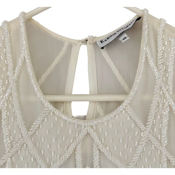 Karina Grimaldi‎ White Beaded Maxi Dress XS Neiman Marcus Art Deco Bridal Gown - Image 8
