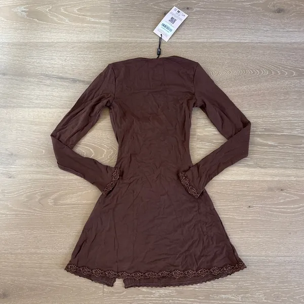 Oh Polly Mini Dress Long Sleeves Luella Size XS Brown - Image 4