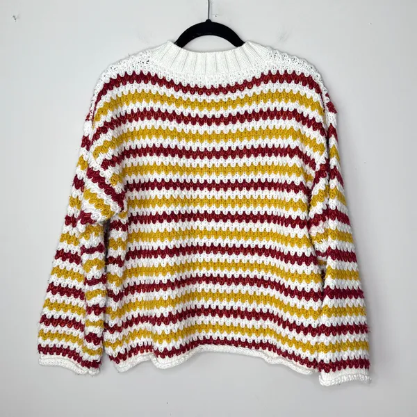 Molly Bracken Chunky Knit Striped Long Sleeve Retro Sweater Size M/L‎ Crochet - Image 3