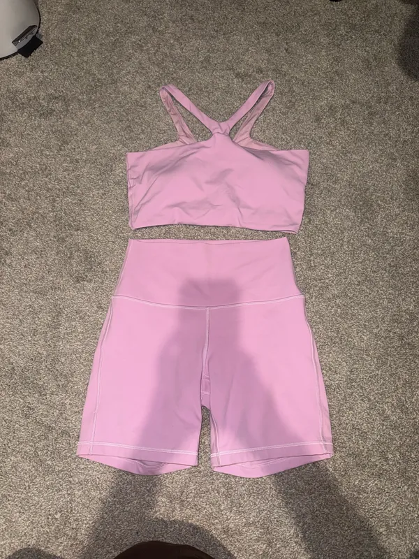 Lululemon Pink Set bend this V and racer bra and 6” align shorts - Image 5