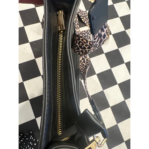 Chic Black Crossbody Bag with Leopard Print Guitar Strap Gold Hardware purse - Image 4