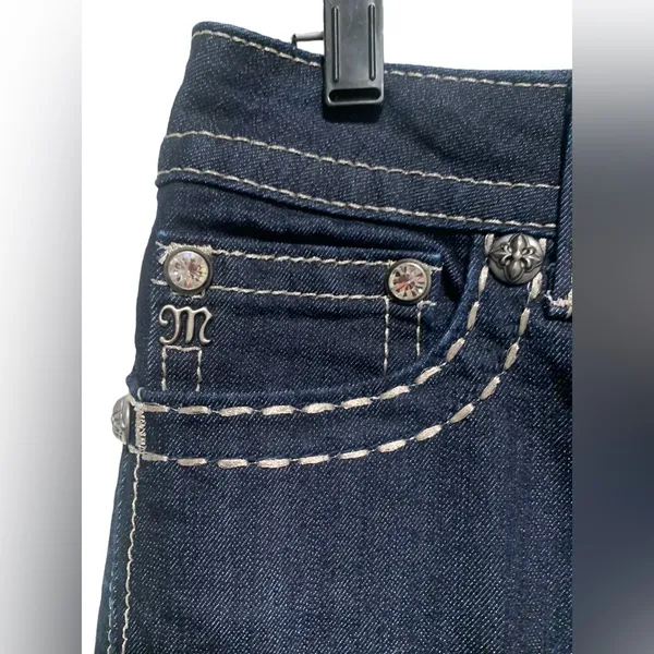 Miss Me Dark Wash Embellished Pocket Straight Leg Bling Jeans - Image 5