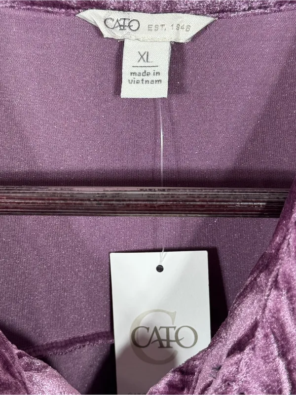 Cato Crushed Velvet Tiered‎ Babydoll Shirt Dress Mauve Purple XL Boho Cottage - Image 10