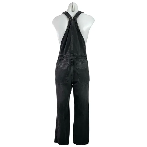 Love Tree Women's Black Washed Distressed Bib Straight Denim Jean Overalls Sz M - Image 3