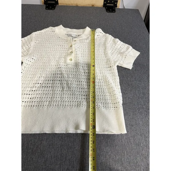 Sonoma Goods For Life White Open-Knit Collared Short Sleeve Pullover Sweater M - Image 6