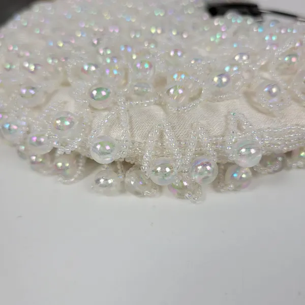 Vintage Womens Iridescent Crystal Hand Bag White Chandelier Beaded Evening Purse - Image 11