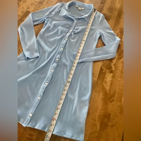 AMERICAN EAGLE Ribbed Knit Long Sleeve Midi Button Up Dress Baby Blue‎ XL - Image 5