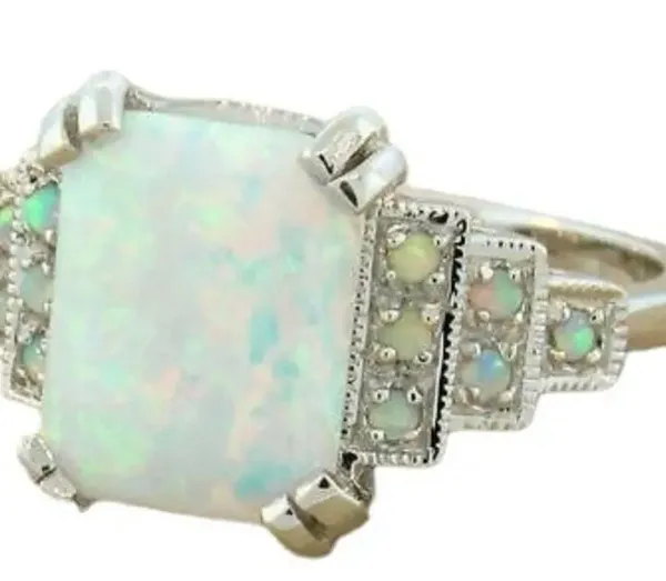 Exquisite Stainless Steel Silver Fire Opal Ring - Image 2