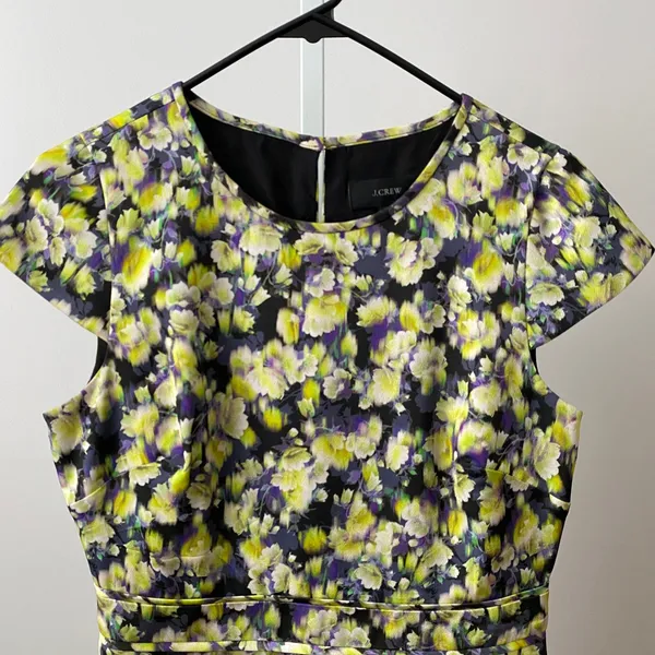 J.Crew Cottage Coquette 6 Yellow‎ Purple Floral Dress Impressionist Print - Image 2