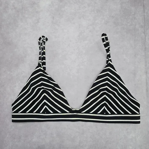 Black White Stripe Triangle Adjustable Hook Bikini Top‎ Swimwear Medium - Image 3