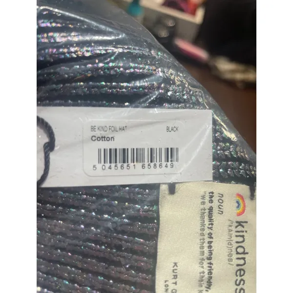 Kurt Geiger London Be Kindness Foil Rib Beanie in Black OS New Womens Skully - Image 5