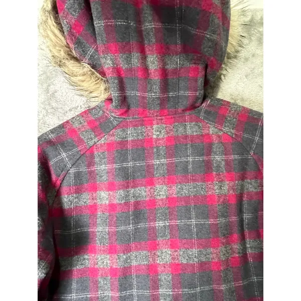 Carhartt Women’s Camden Plaid Wool Blend Quilted Jacket Faux Fur Hood XS - Image 5